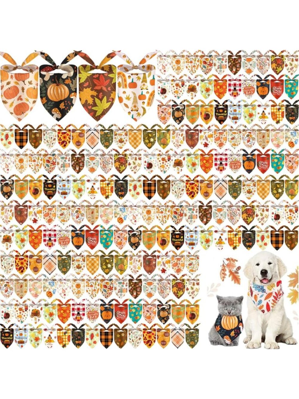 200 Pcs Fall Maple Leaves Dog Bandanas | Medium Pet Scarves for Autumn Style